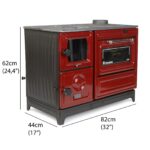 Poêle à bois & charbon en fonte émaillée – Avec four – Rouge – 12 kW – Artisanat Turquie – Image 9